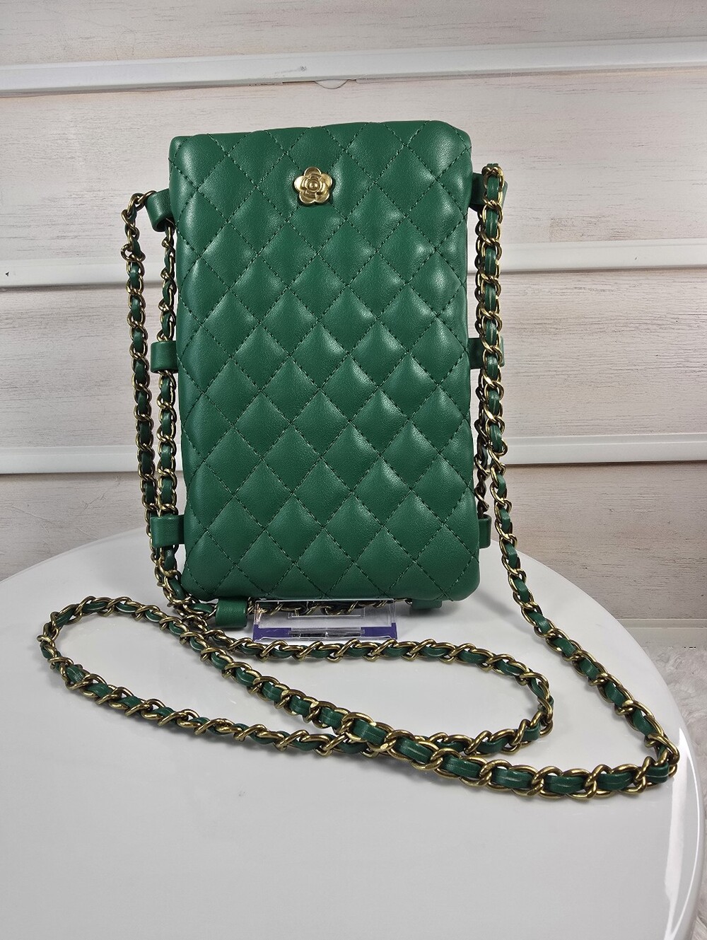 Montana West Green Quilted Crossbody with Gold Chain